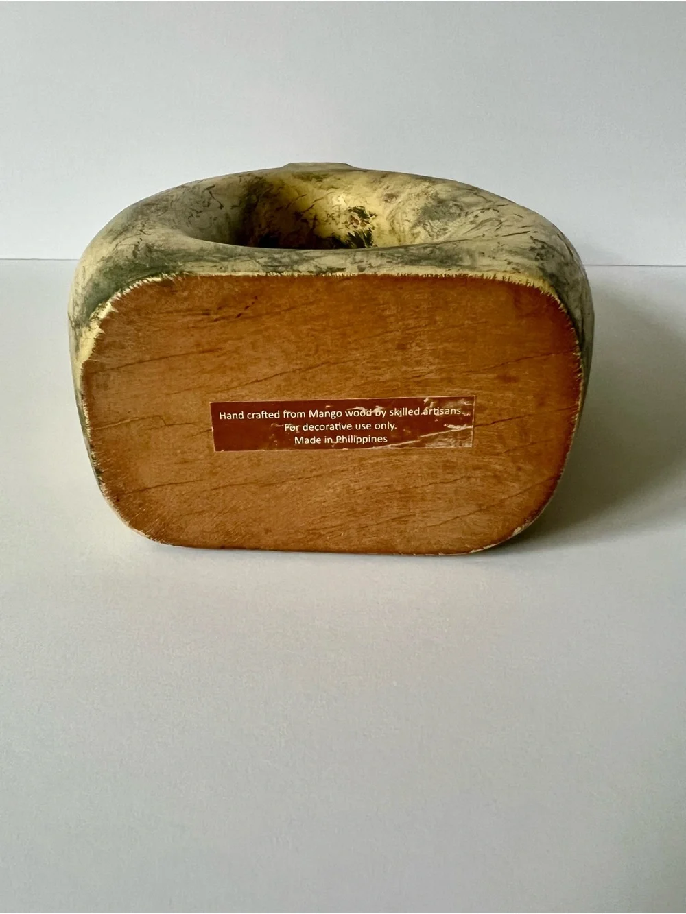 Oval Cutout Wooden Taper Holder in Distressed Yellow/GreenOrange Crackle Finish